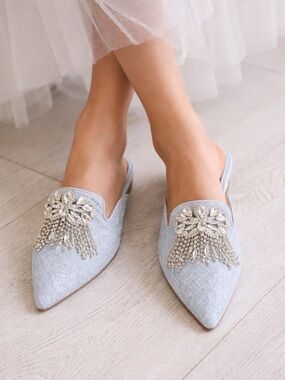 Badgley Mischka Women's Farley Blue Embellished Mules